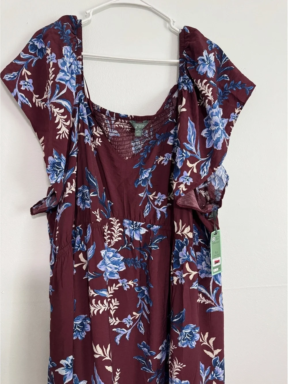 Terra & Sky Women's 4X Floral Print Midi Dress Burgundy Blue Cottagecore Boho - Picture 4 of 9
